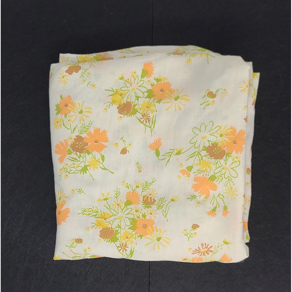 Cannon Monticello Vintage Floral Twin Fitted Sheet Orange Yellow Green Retro 70s